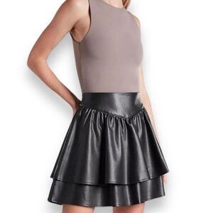 Express Black Faux Leather Tiered Mini Skirt